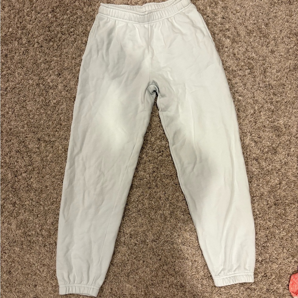 Aritzia TNA Cozy Fleece Boyfriend Pants in Light Blue, Size XS